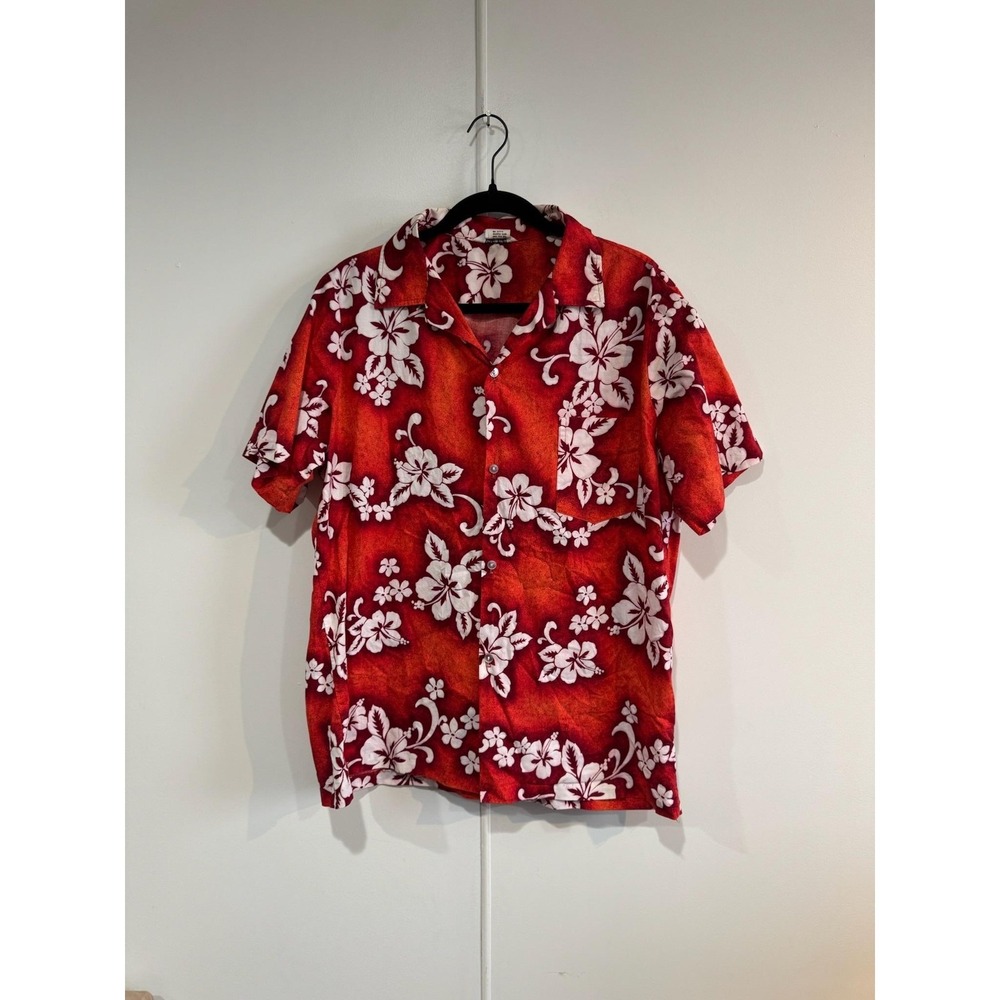 VTG Lauhala Shirt Mens XL Red Floral Hawaiian Button Front Short Sleeve Hawaii